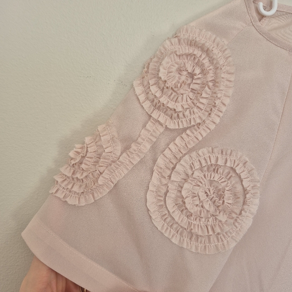 Zara Women’s Blush Pink Floral Ruffle Detail Short Sleeve Blouse Size Small - Picture 3 of 5